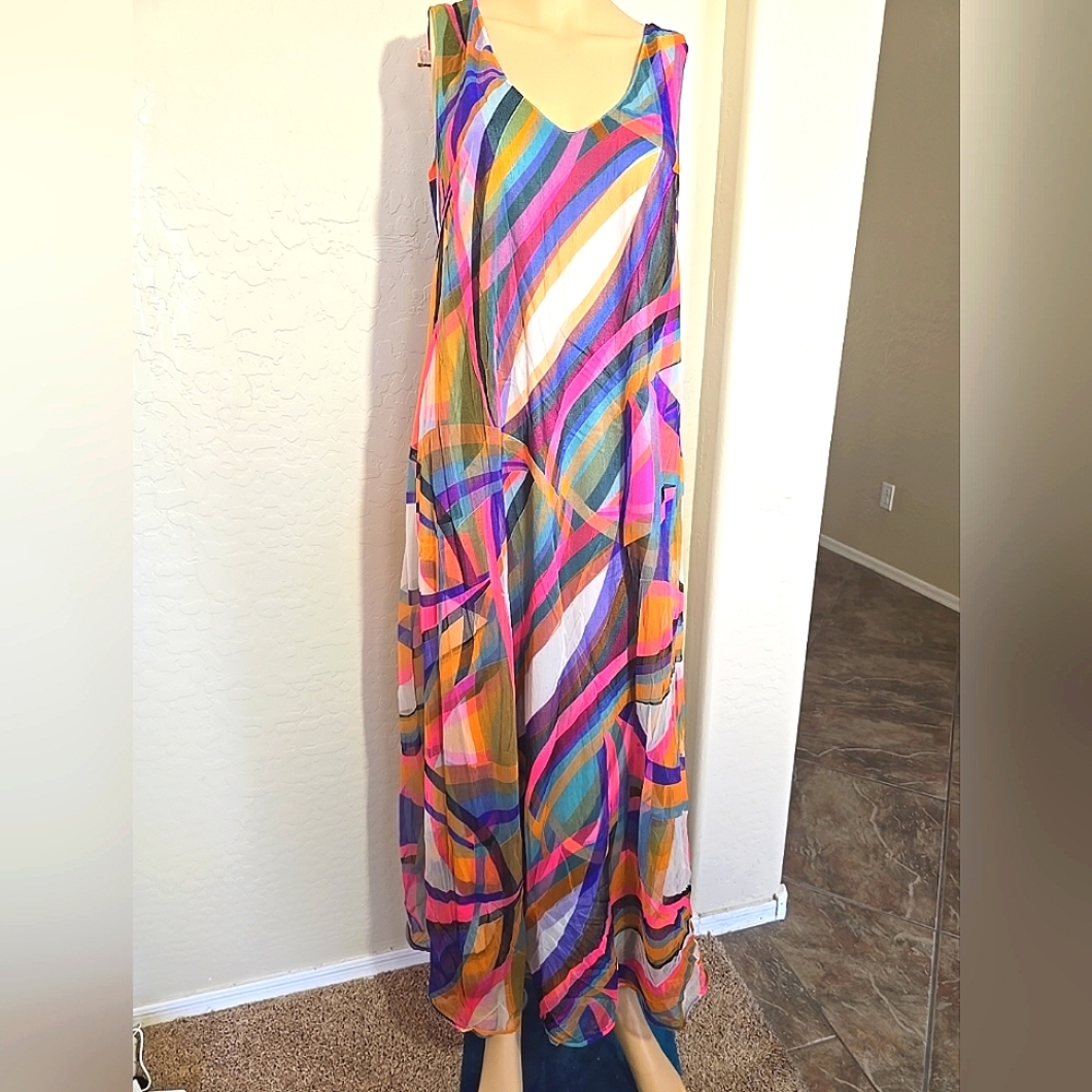 Vintage Vanity Fair Colorful Striped Maxi Dress Size 36